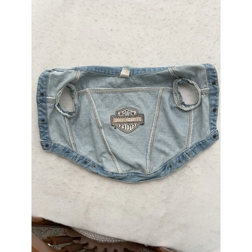 Harley Davidson Denim Dog Vest Jean Jacket Biker Motorcycle Logo Size Medium